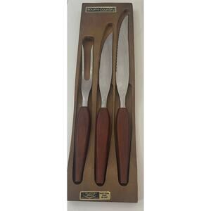 Vintage MCM Town & Country Washington Forge Fleetwood Teak Carving Knife Fork
